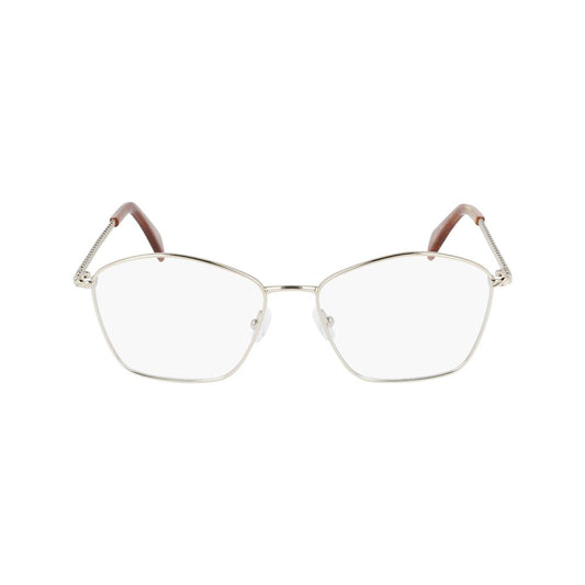 Front view of Lanvin Yellow Metal Frames, style LNV2103-722 with 54/16/140 mm dimensions, made of metal, showcasing elegant design.