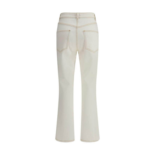 Back view of Tory Burch cropped flare jeans with waistband loops and classic five-pocket design, featuring a stylish and comfortable cut.