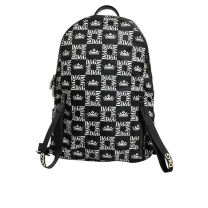 Dolce & Gabbana Black White Crown Printed Nylon School Backpack Bag