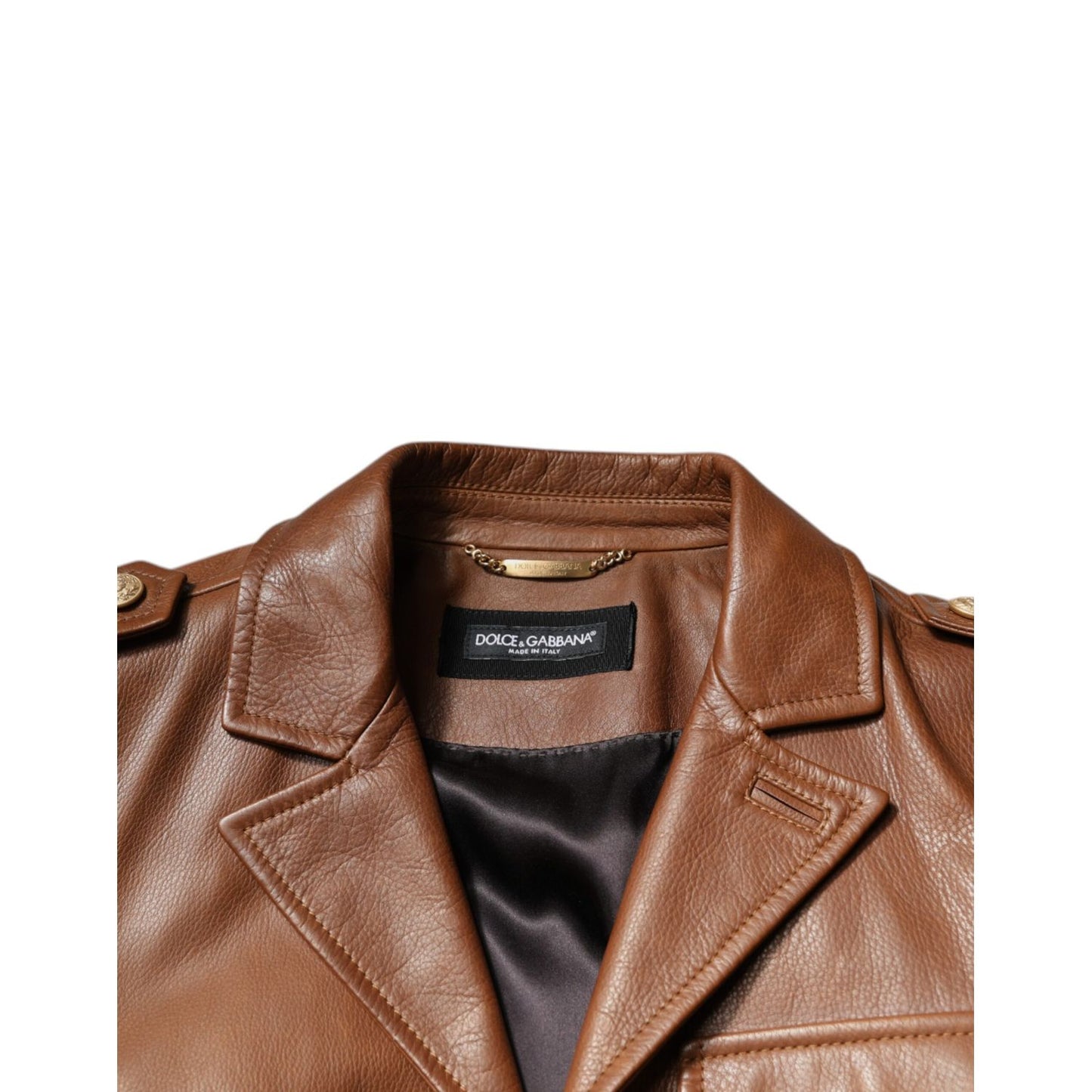 Dolce & Gabbana Brown Calfskin Leather Button Down Jacket