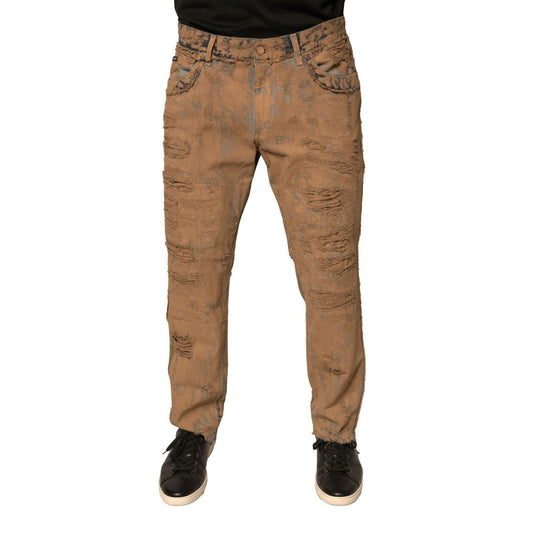 Dolce & Gabbana Brown Tattered Cotton Skinny Denim Jeans