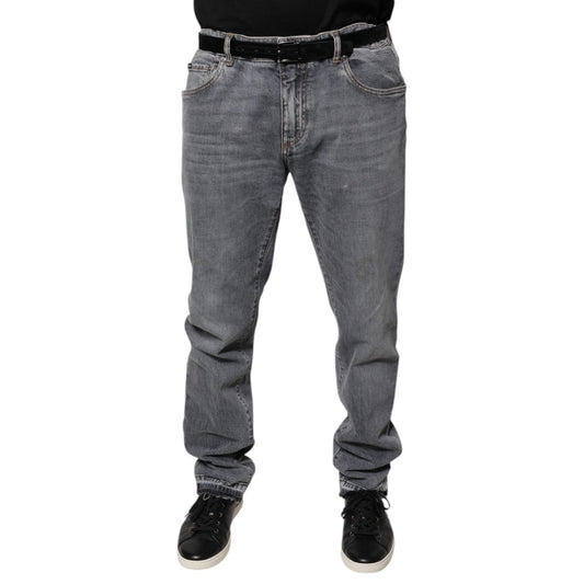 Dolce & Gabbana Gray Logo Cotton Stretch Skinny Denim Jeans
