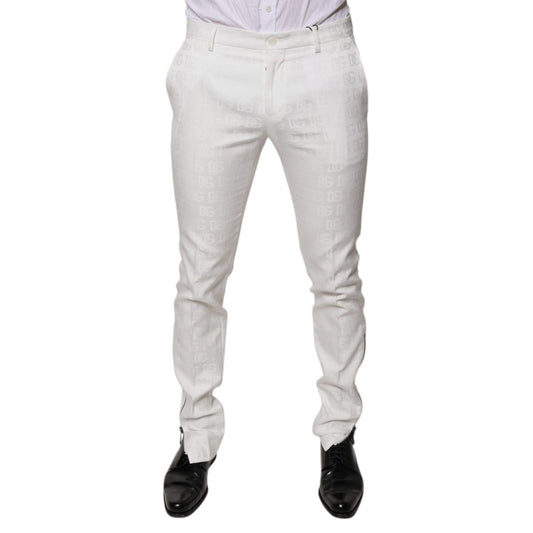 Dolce & Gabbana White Cotton Tapered Formal Dress Pants