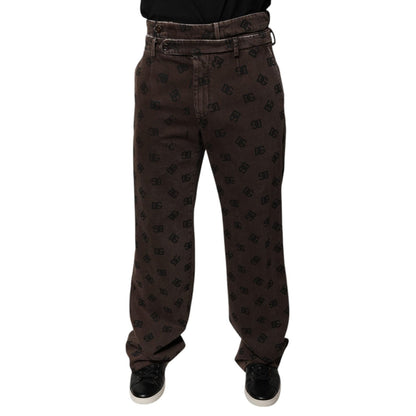 Dolce & Gabbana Brown Logo Cotton Straight Denim Jeans