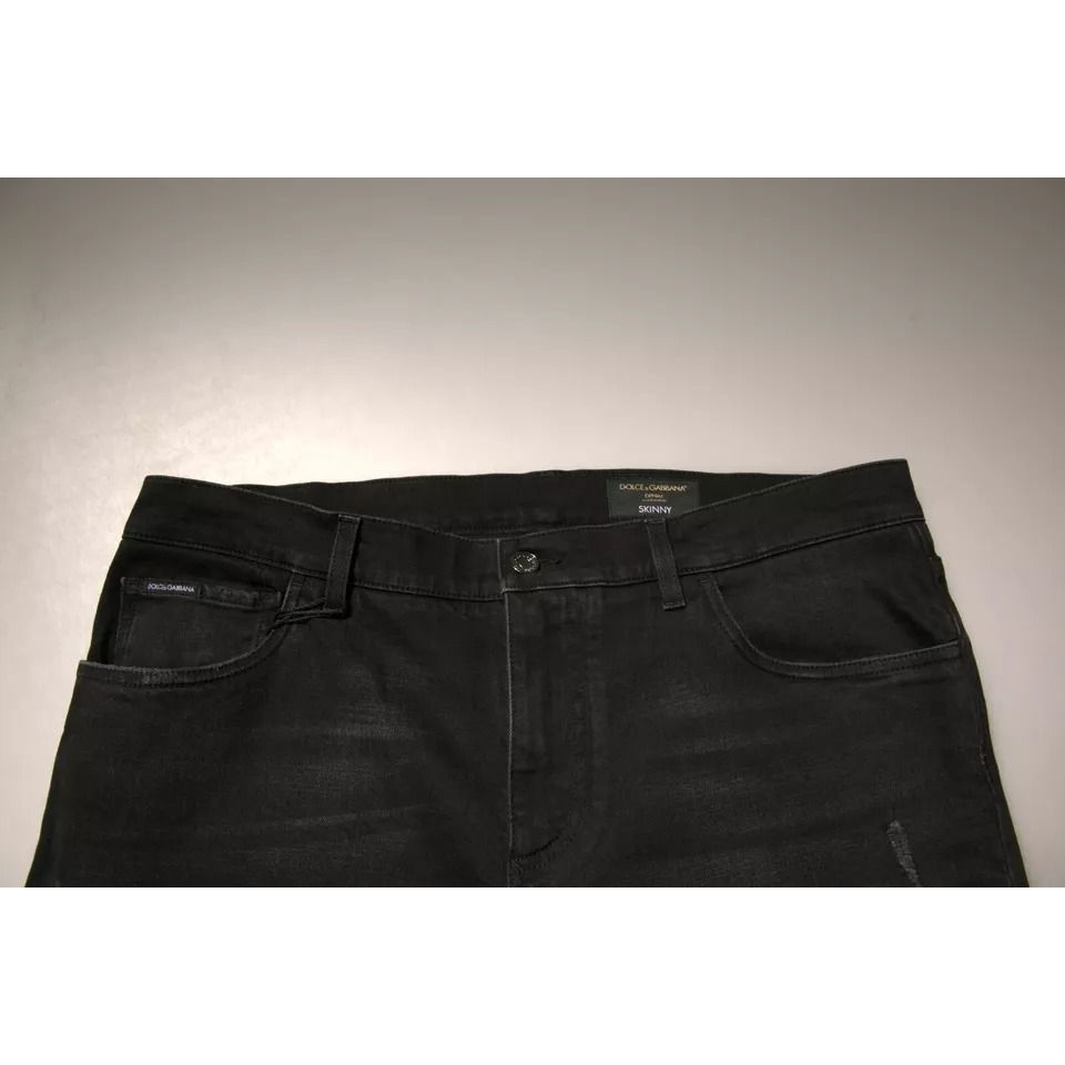 Dolce & Gabbana Black Ripped Logo Cotton Skinny Denim Jeans