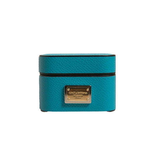 Dolce & Gabbana Green Leather Metal Logo Plaque Holder Airpods Case SMY10610