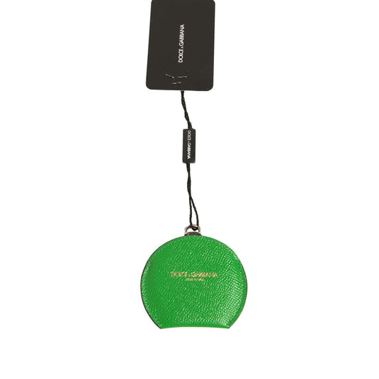 Dolce & Gabbana Green Calfskin Leather Round Logo Hand Mirror Holder SMY10561