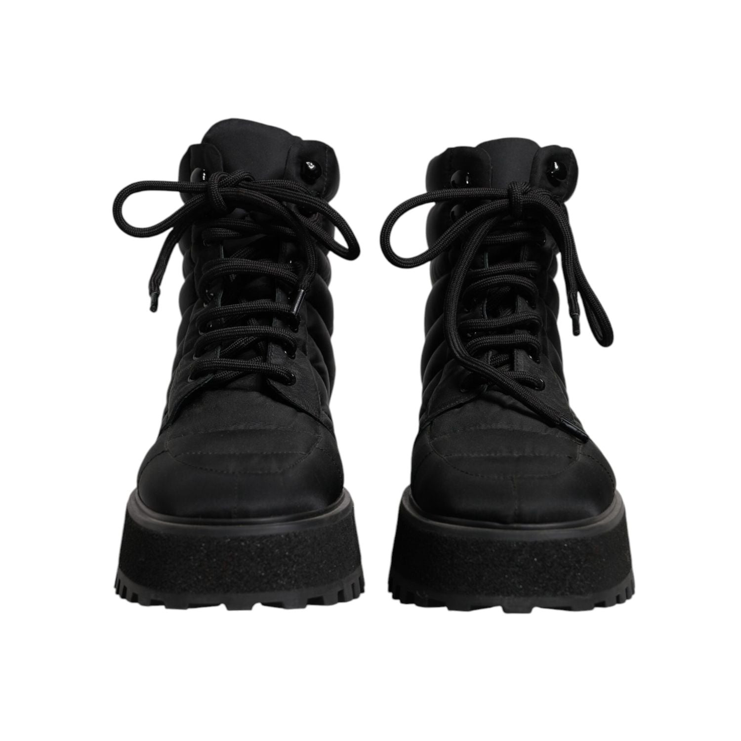 Dolce & Gabbana Black Padded Mid Calf Lace Up Boots Shoes