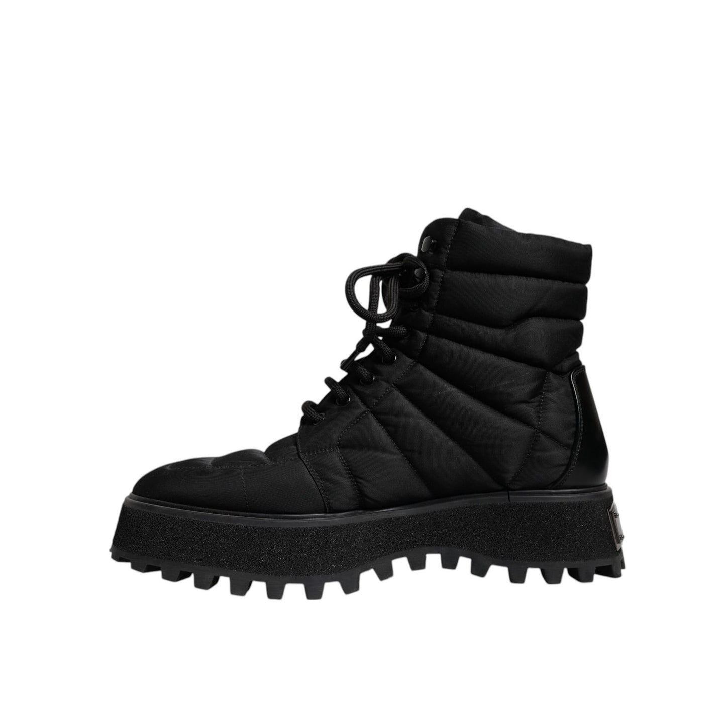 Dolce & Gabbana Black Padded Mid Calf Lace Up Boots Shoes