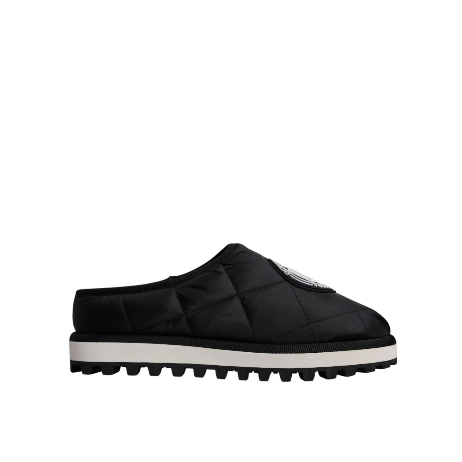 Dolce & Gabbana Black Nylon Quilted Logo Patch Sandals Slides Shoes