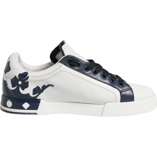 Dolce & Gabbana White Blue Leather Crown Milano Sneakers Shoes