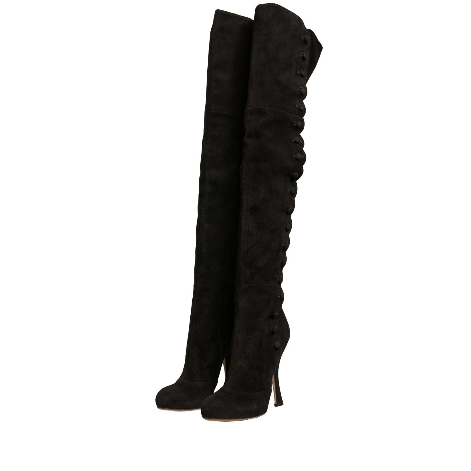 Dolce & Gabbana Black Suede Heels Knee High Boots Shoes