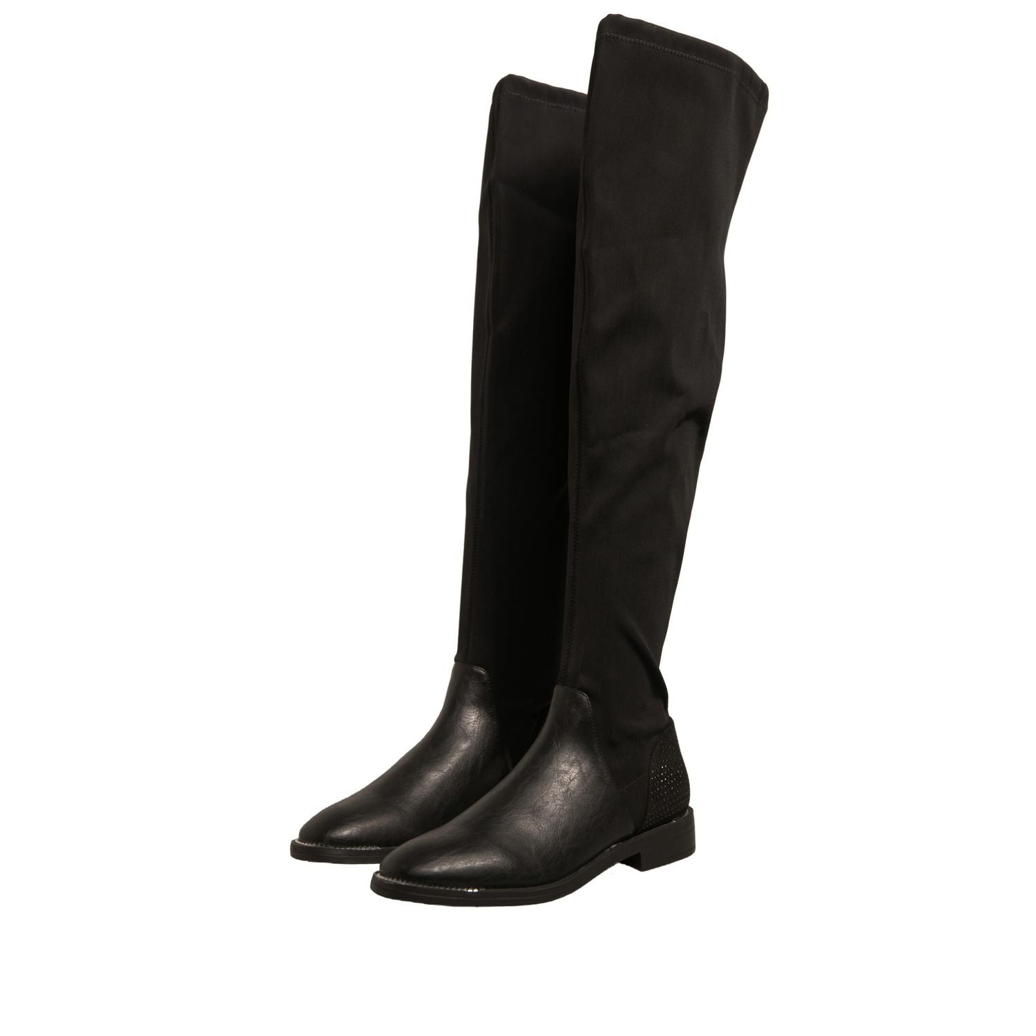 MY TWIN Black Leather Suede Flats High Boots Shoes