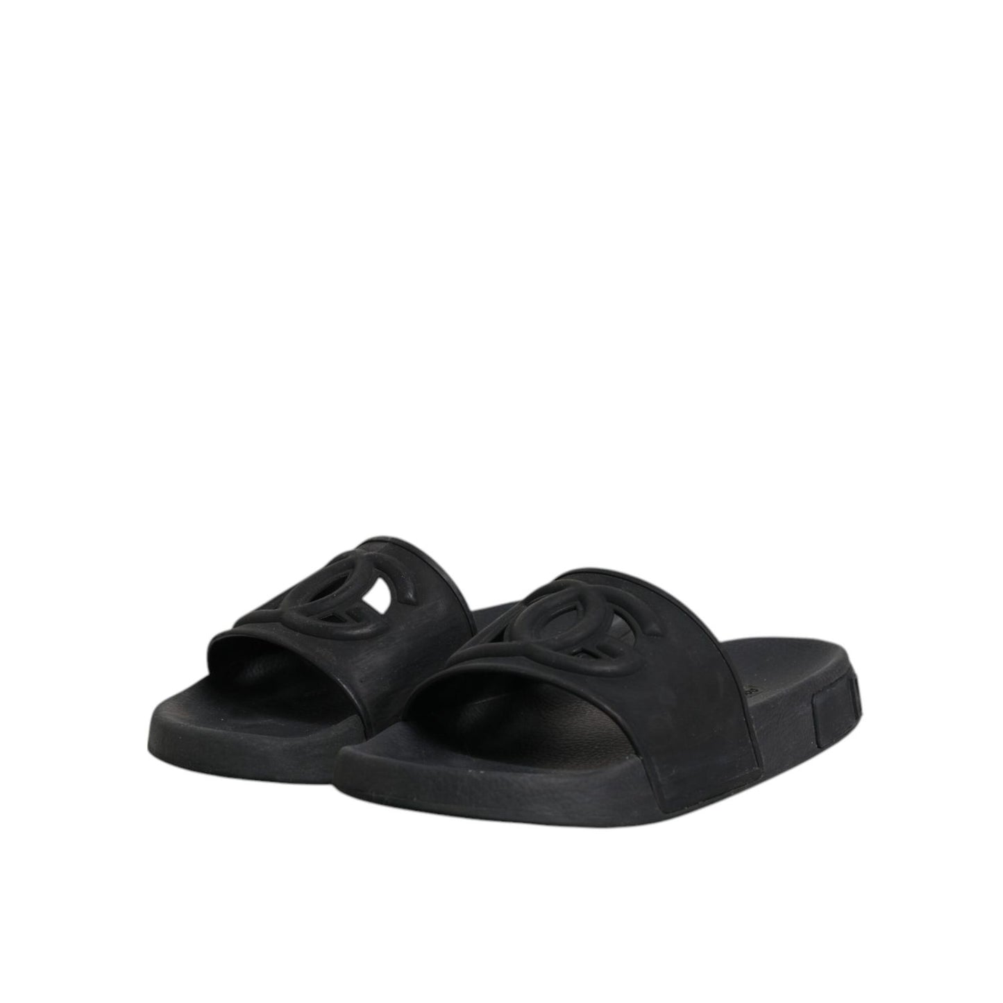 Dolce & Gabbana Black Rubber Slides Sandals Beachwear Shoes