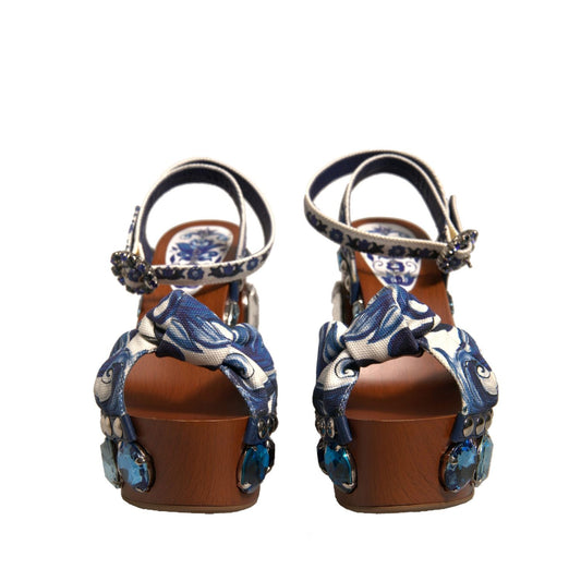 Dolce & Gabbana Multicolor Majolica Embellished Wedge Sandals Shoes