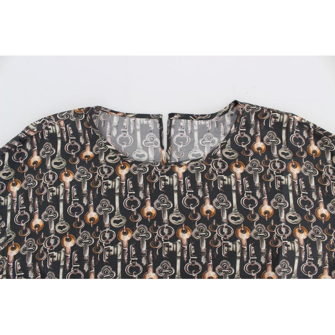 Dolce & Gabbana Gray Gold Key Print Silk Blouse T-shirt SIG13324-2
