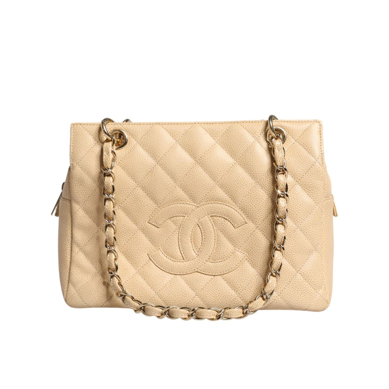 Chanel Beige Caviar De Coco Chain Leather Purse Bag