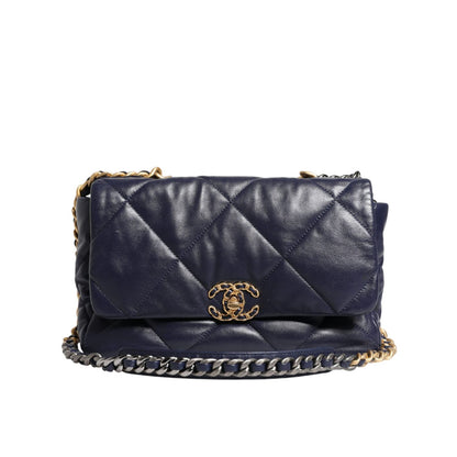Chanel Blue Leather Large Quilted Chain Hand Shoulder Bag