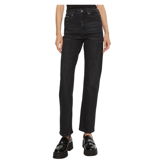 Calvin Klein Jeans high rise straight fit black cotton jeans for women, featuring stylish and comfortable modern design.