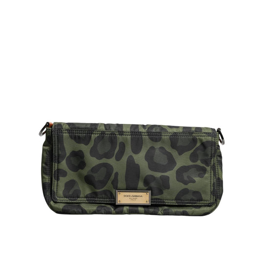 Dolce & Gabbana Green Nylon Leopard Print Shell Messenger Crossbody Bag BAG4002
