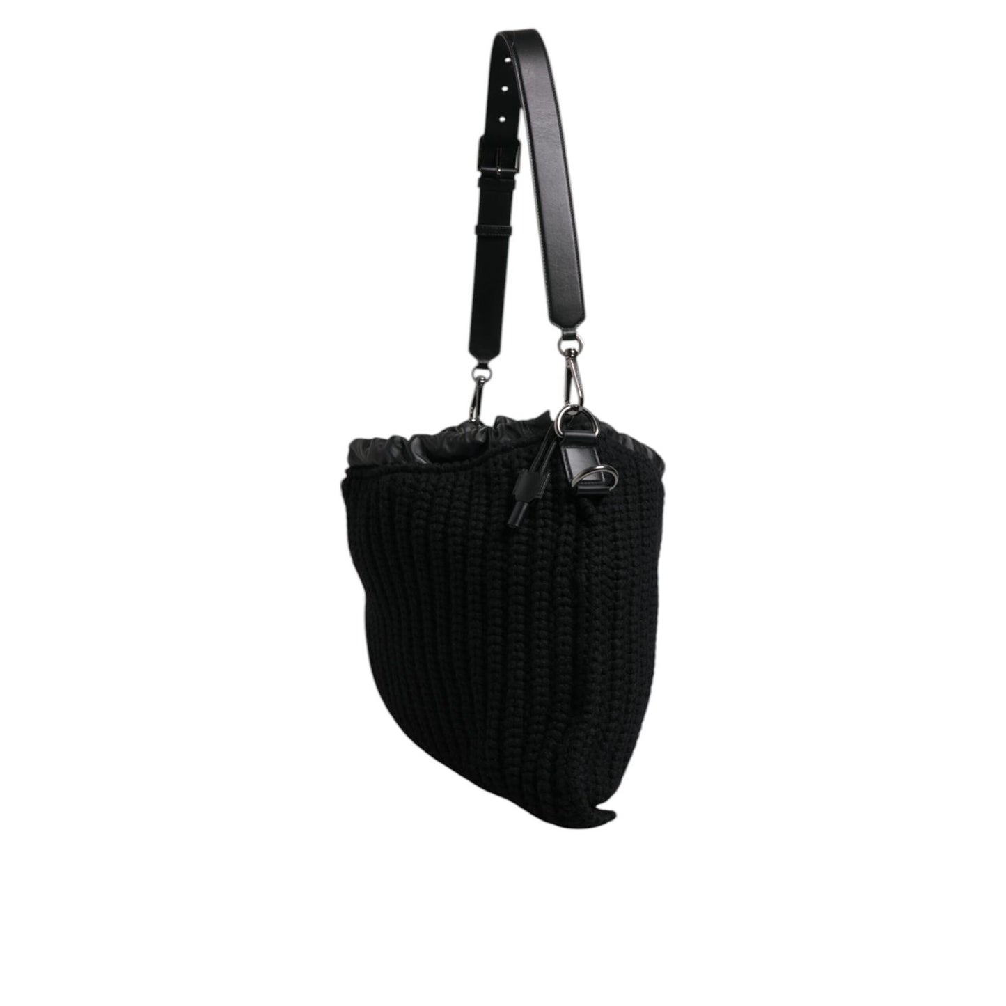 Dolce & Gabbana Black Cashmere Knitted Leather Shoulder Bag