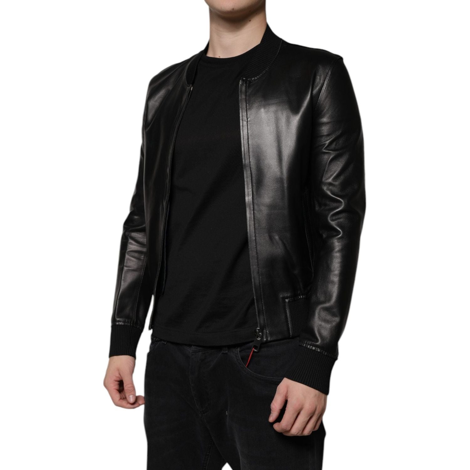 Dolce & Gabbana Black Lambskin Full Zip Biker Blouson Jacket