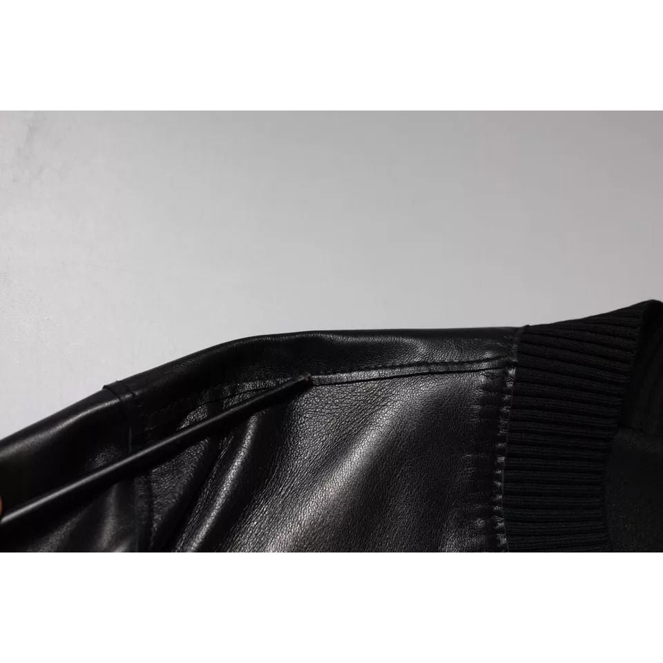 Dolce & Gabbana Black Leather Full Zip Biker Blouson Jacket
