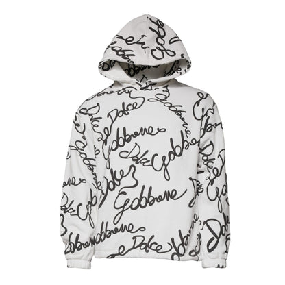 Dolce & Gabbana White Logo Cotton Hooded Sweatshirt Sweater