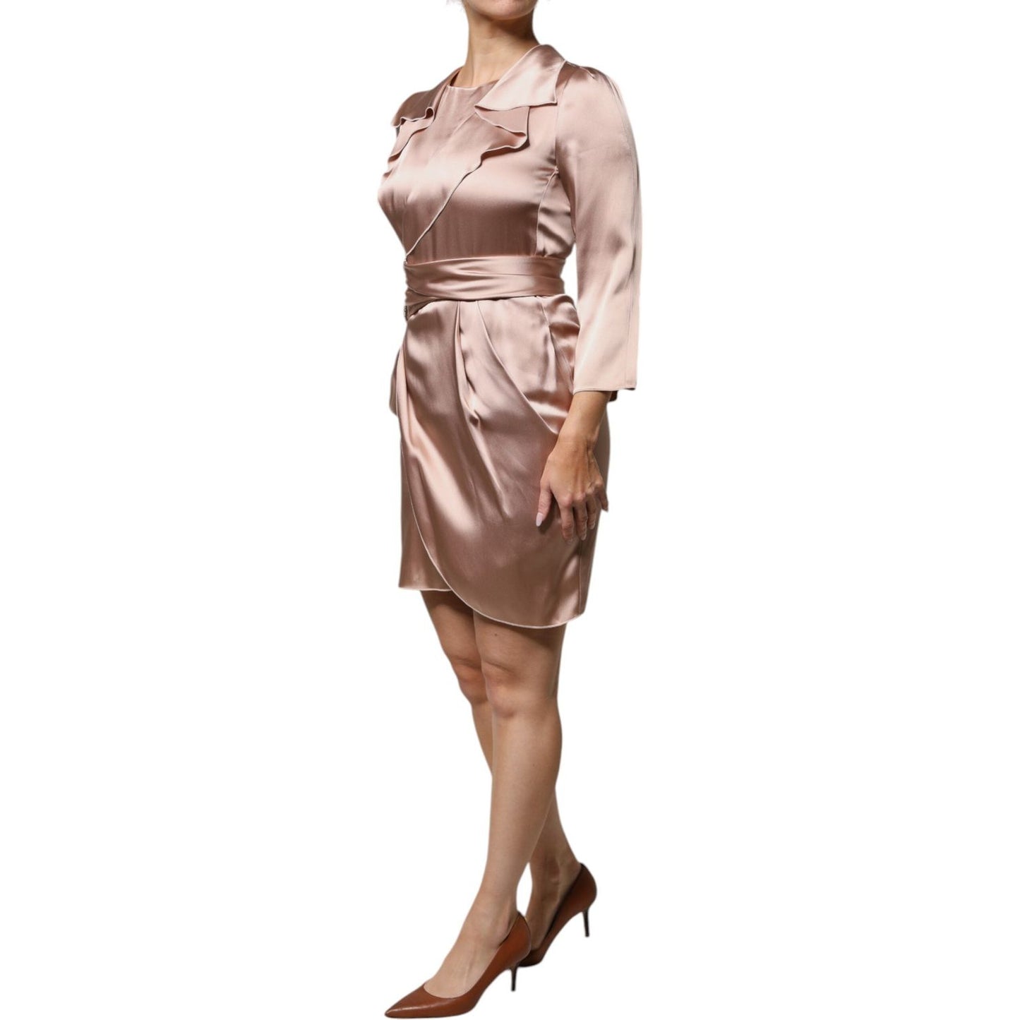 Emporio Armani Pink Satin Long Sleeves Sheath Wrap Mini Dress DR281352-42