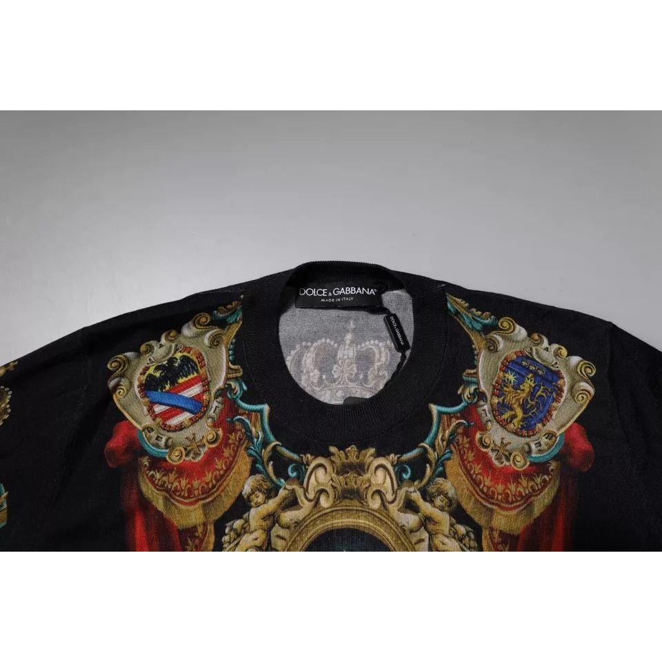 Dolce & Gabbana Black Heraldic DG Silk Round Neck Pullover Sweater