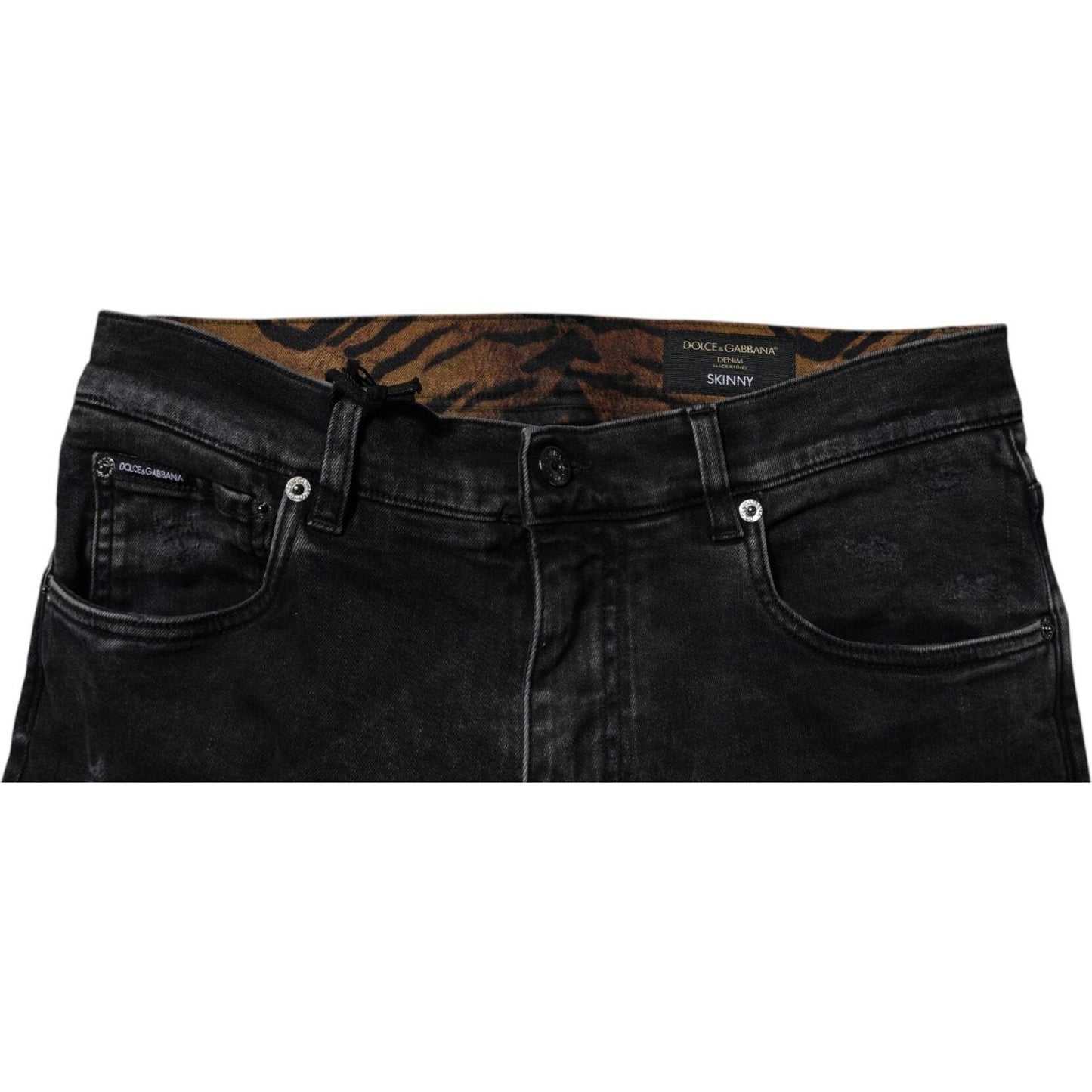 Dolce & Gabbana Black Tattered Cotton Skinny Men Denim Jeans