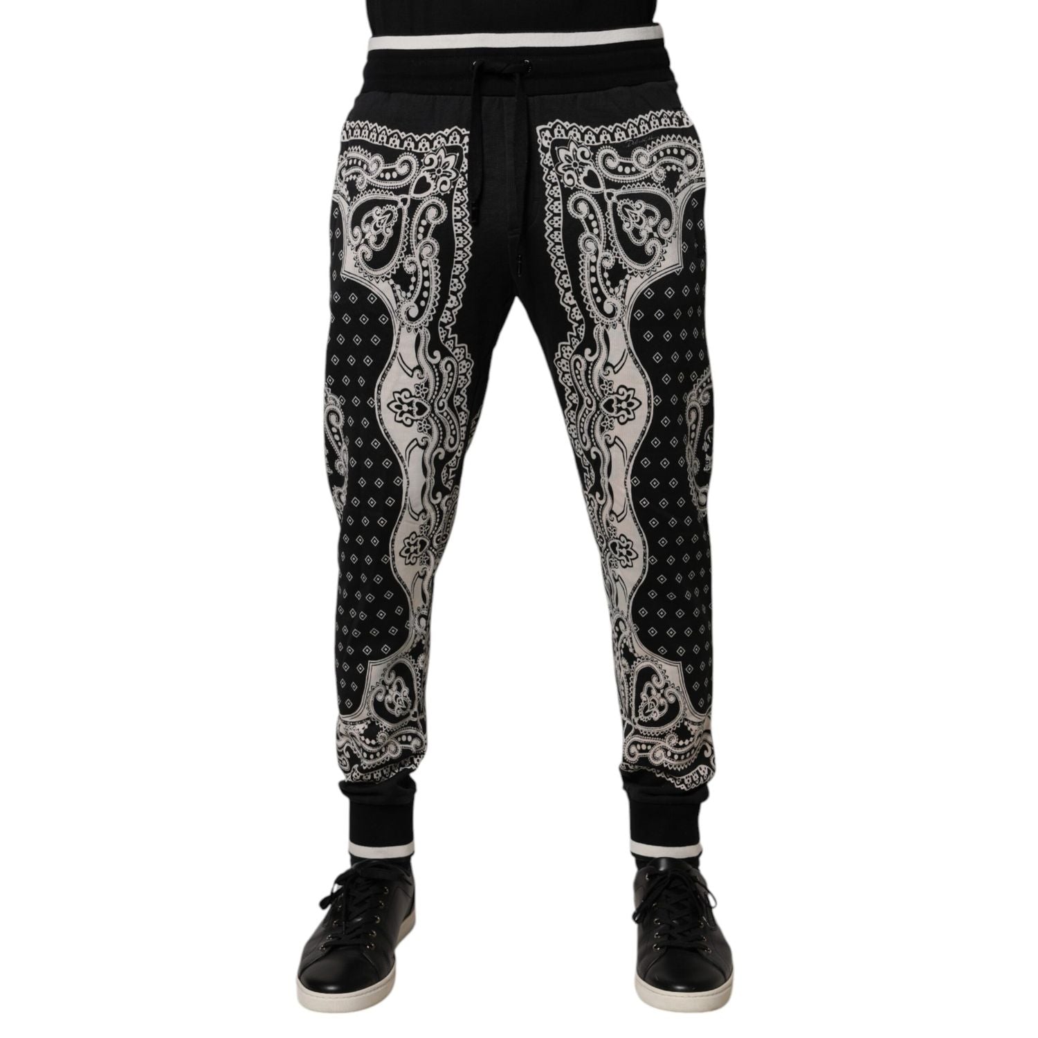 Dolce & Gabbana Black Bandana Cotton Jogger Pants
