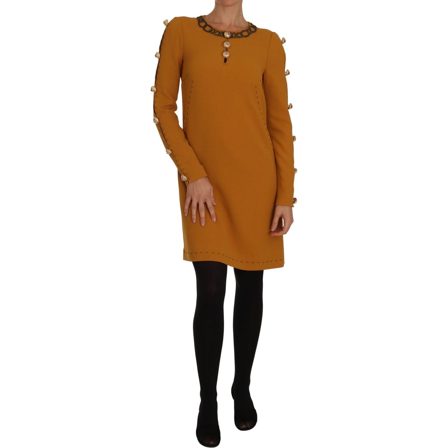 Dolce & Gabbana Brown Mini Crystal Embellished Dress