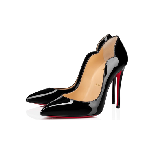 Christian Louboutin Black Patent Leather Hot Chick Pumps 100 Christian Louboutin Tan