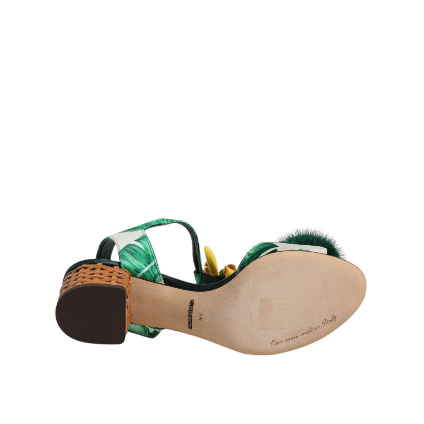 Dolce & Gabbana Green Crystal Fur Embellished Sandals Shoes