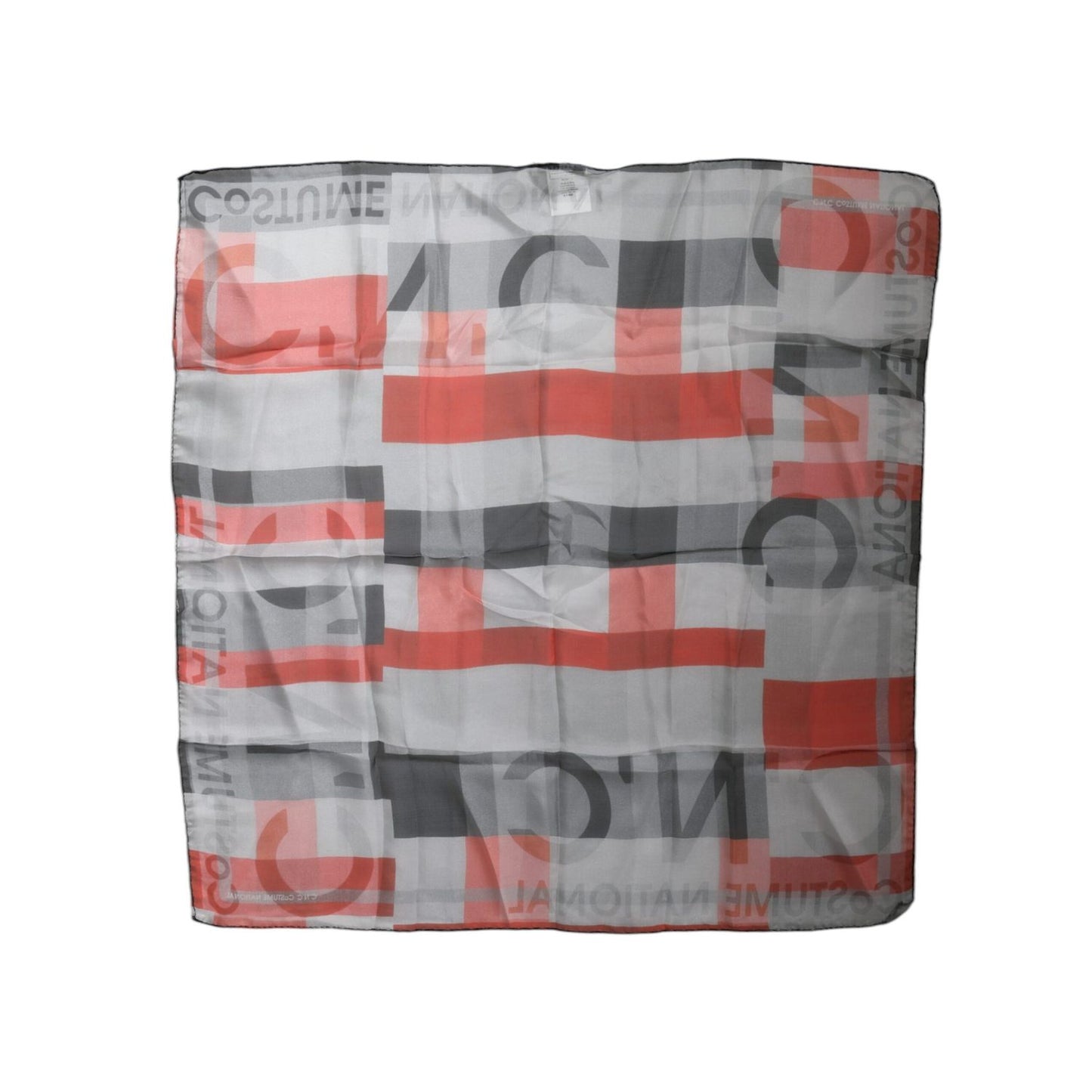 Costume National Gray Red Silk Square Neck Wrap Scarf