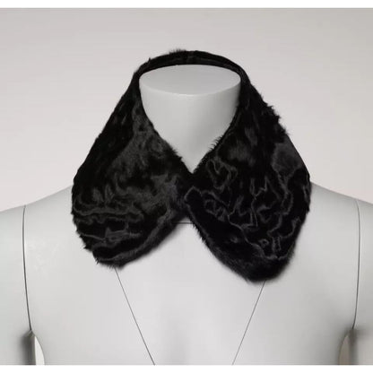Dolce & Gabbana Black Lamb Fur Collar Women Neck Wrap Scarf