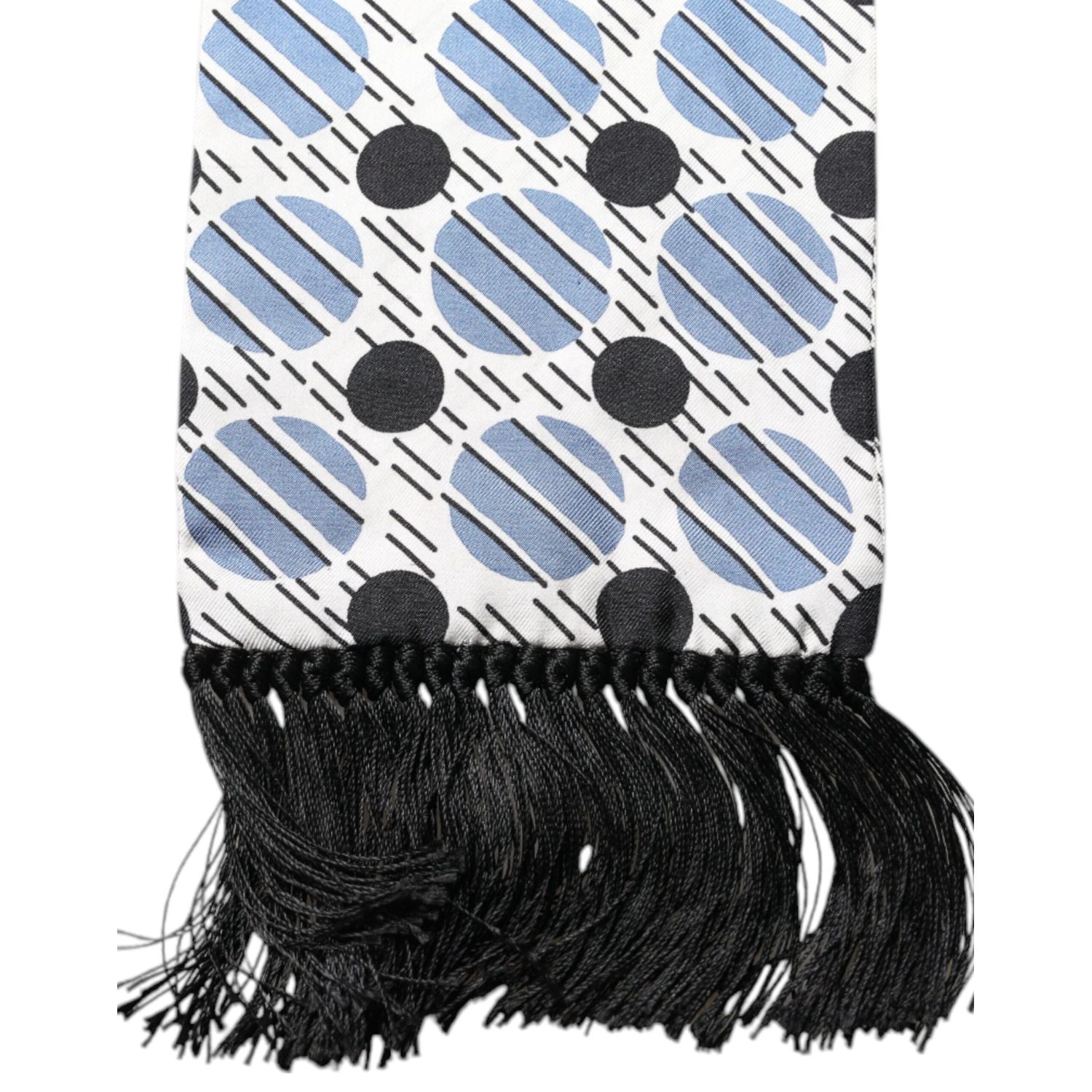 Dolce & Gabbana White Blue Polka Dotted Silk Skinny Scarf