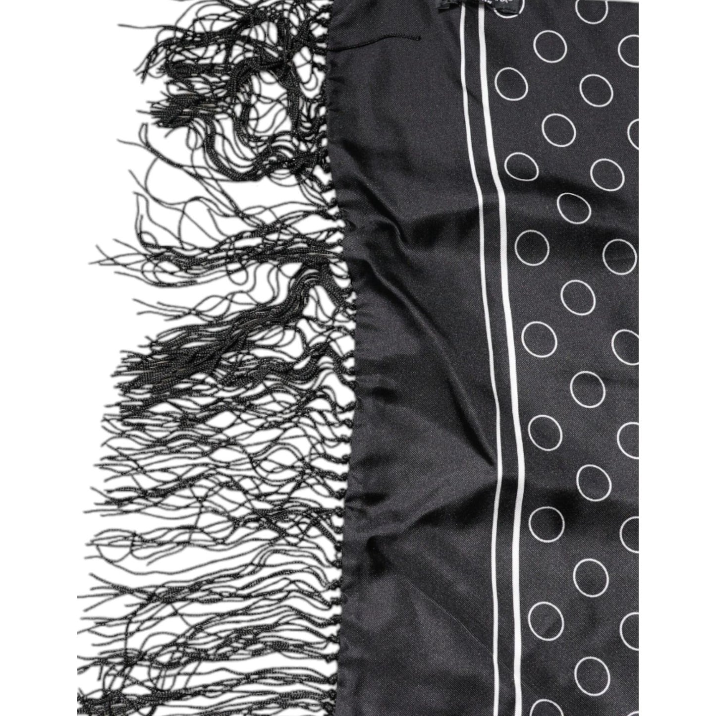 Dolce & Gabbana Black Circles Silk Fringes Shawl Wrap Scarf