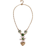 Dolce & Gabbana Gold Brass Lily Crystal Sacred Heart Pendant Necklace SMY10535