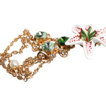Dolce & Gabbana Gold Brass Lily Crystal Sacred Heart Pendant Necklace SMY10535