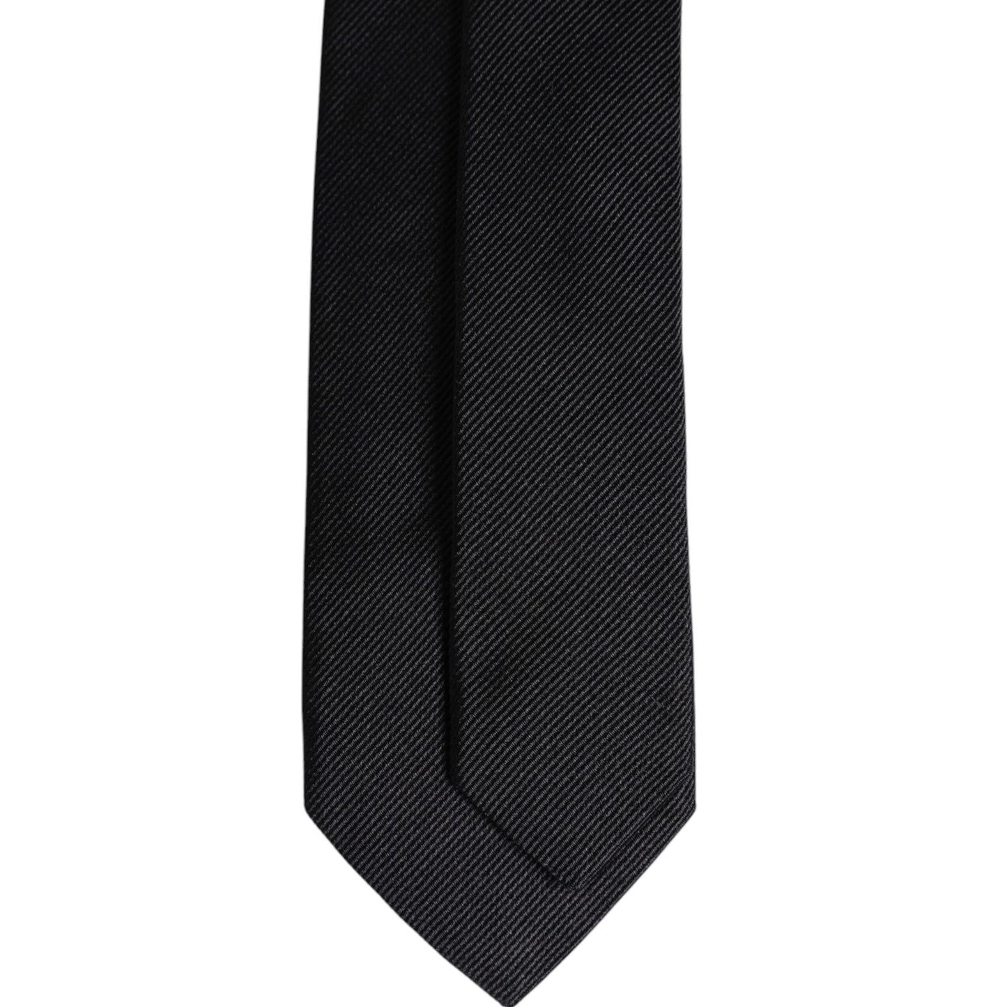 Dolce & Gabbana Black Solid Silk Adjustable Necktie Tie
