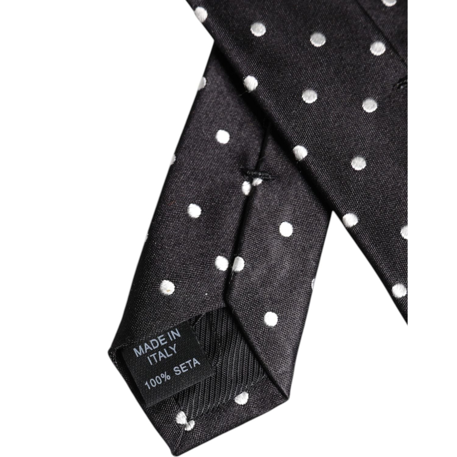 Dolce & Gabbana Black Polka Dots Silk Adjustable Necktie Tie