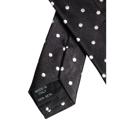 Dolce & Gabbana Black Polka Dots Silk Adjustable Necktie Tie