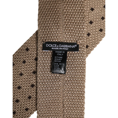 Dolce & Gabbana Beige Polka Dot Silk Adjustable Necktie Tie