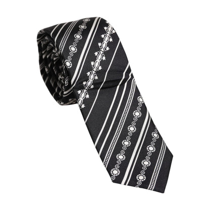 Dolce & Gabbana Black White Stripes Silk Adjustable Necktie Tie