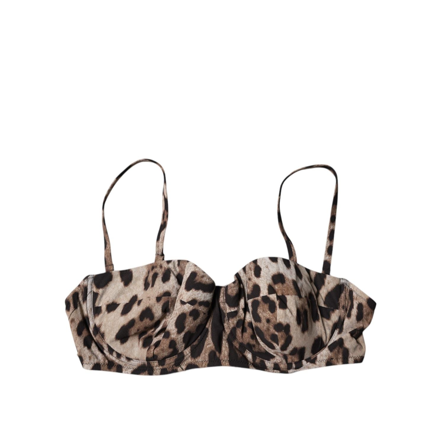Dolce & Gabbana Brown Leopard Nylon Balconcino Bra Underwear