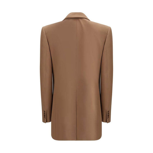 Back view of Saint Laurent single-breasted blazer with peaked lapels and sleek design, highlighting minimalist sophistication.