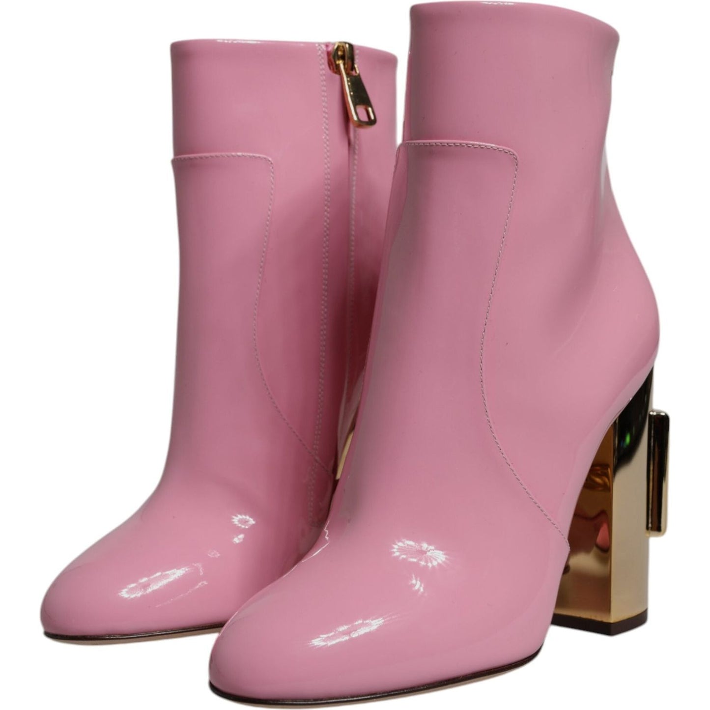 Dolce & Gabbana Pink Patent Leather Heel Mid Calf Boots Shoes LA12507-36