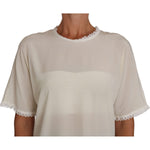 Dolce & Gabbana Cream Silk Lace-Detailed Blouse Top Dolce & Gabbana Dark Gray